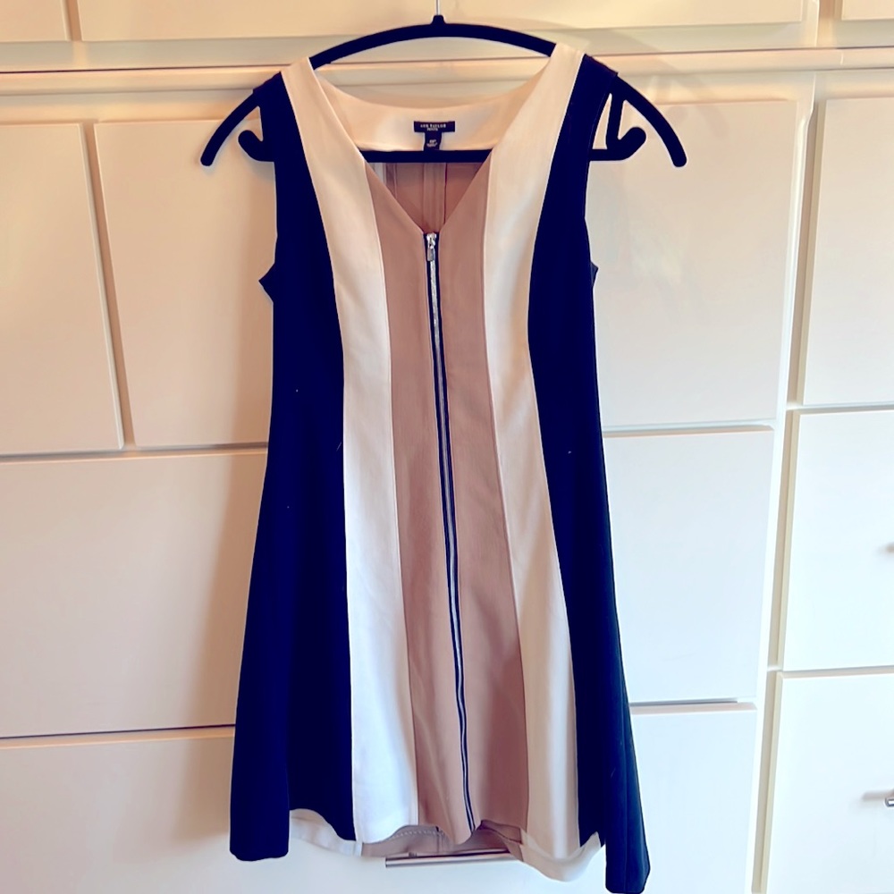 Ann Taylor petite fit and flare work dress with contrast zipper